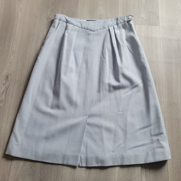 Vintage Pant Her Womens Light Blue Pleated Wool Blend Knee-Length Skirt Button W - Picture 2 of 8